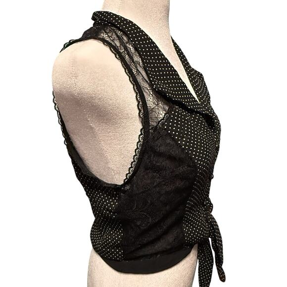VTG Bebe Y2K Black 100% SILK Sheer Polka Dot Women Top SIZE SMALL Lacie Whimsy - Picture 6 of 16